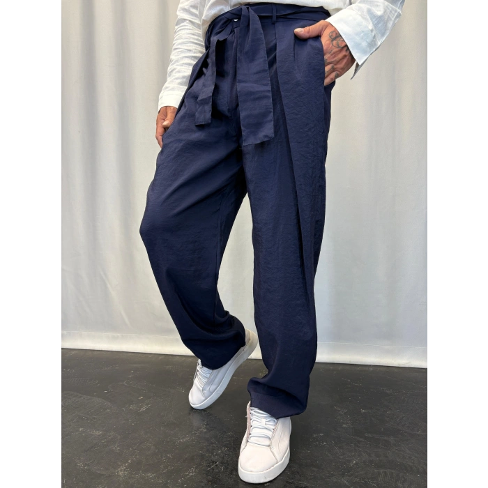 Modal Kumaş Geniş Pileli Pantolon Lacivert