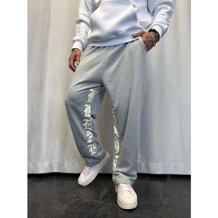 Nakış Detaylı Eşofman Altı Gri