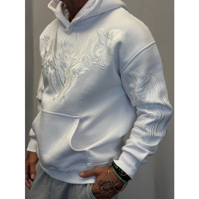Nakışlı Hoodie Beyaz