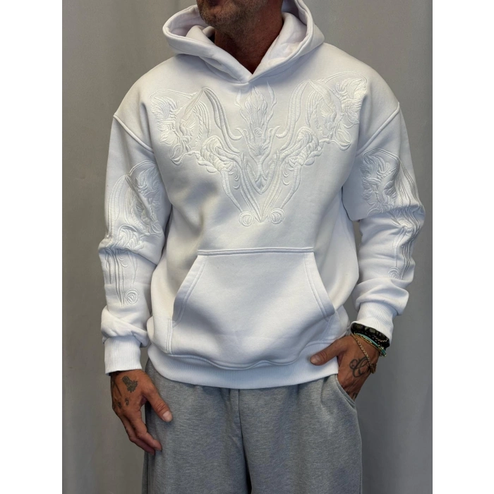 Nakışlı Hoodie Beyaz