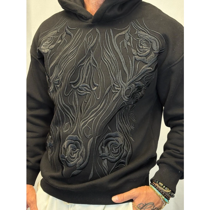 Nakışlı Hoodie Siyah