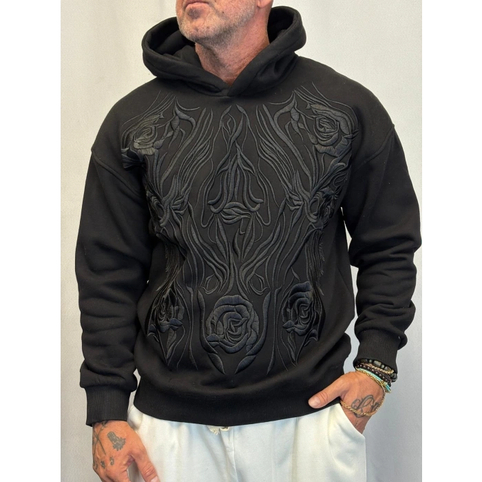 Nakışlı Hoodie Siyah