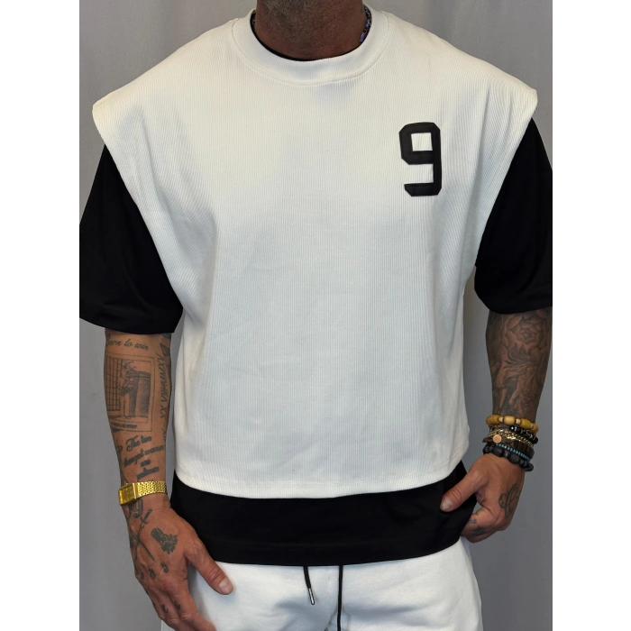 Number 9 Çift Katlı Crop + T-Shirt Beyaz