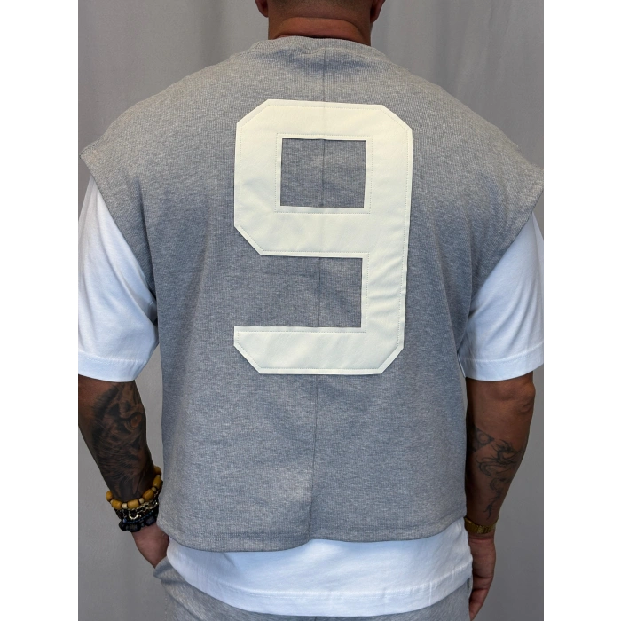 Number 9 Çift Katlı Crop + T-Shirt Gri