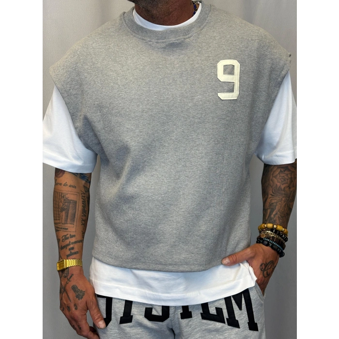 Number 9 Çift Katlı Crop + T-Shirt Gri