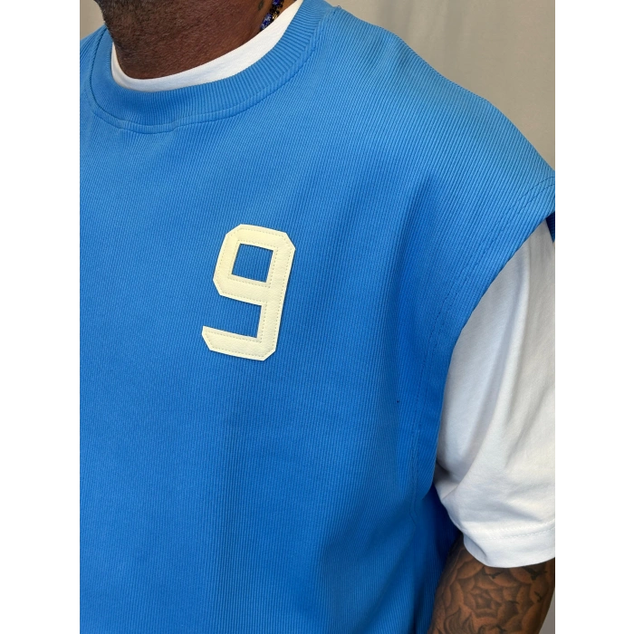 Number 9 Çift Katlı Crop + T-Shirt Mavi