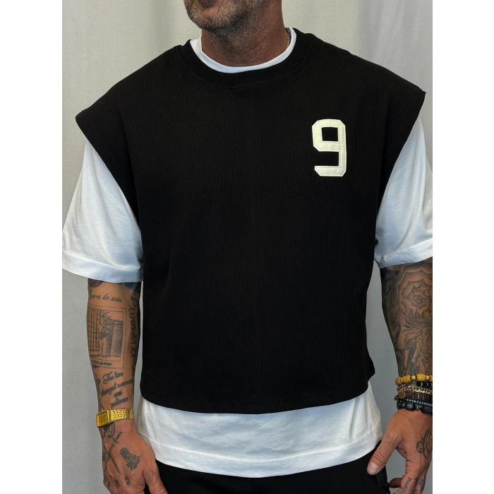 Number 9 Çift Katlı Crop + T-Shirt Siyah