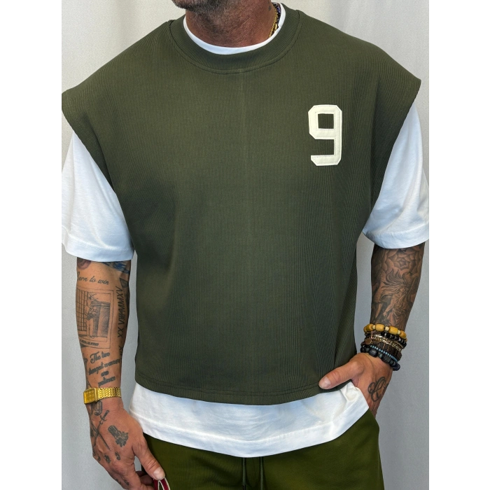 Number 9 Çift Katlı Crop + T-Shirt Yeşil