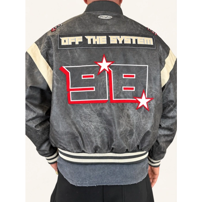 Off System Vintage Crop Bomber Beyaz