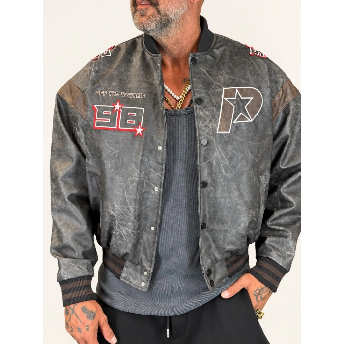 Off System Vintage Crop Bomber Kahve