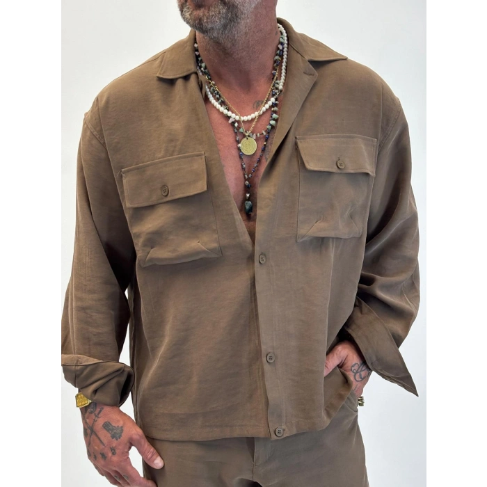 Orgnc Tencel Oversize Takım Camel