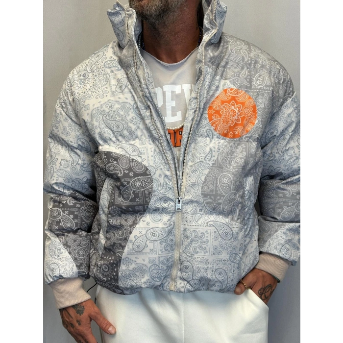 Özel Tasarım Şal Desenli Puffy Mont Gri