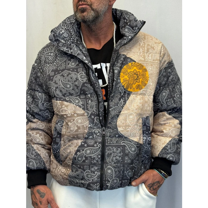 Özel Tasarım Şal Desenli Puffy Mont Siyah