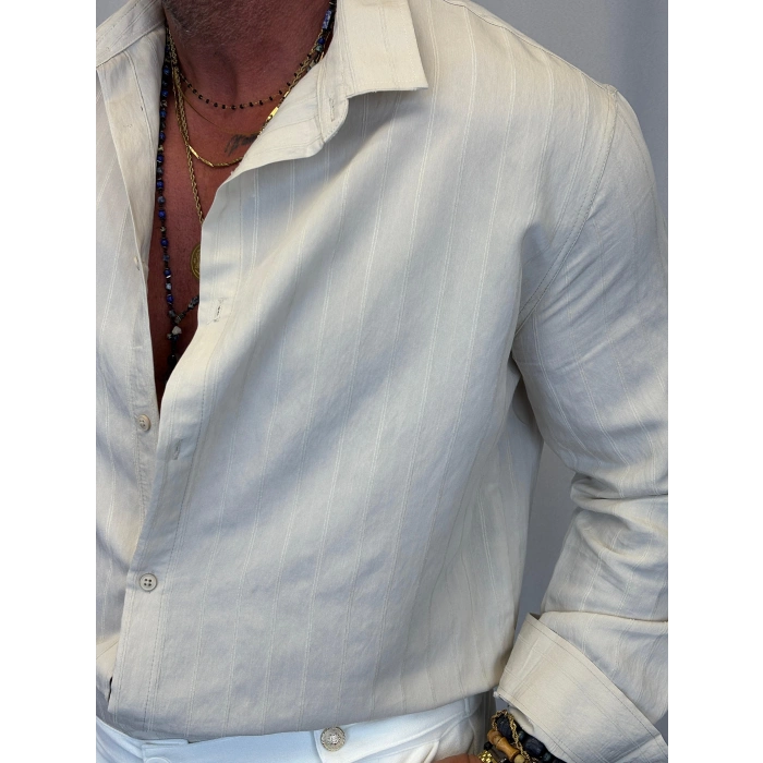 Pamuk Çizgi Desenli Gömlek Beyaz