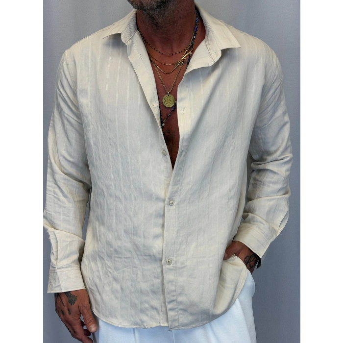 Pamuk Çizgi Desenli Gömlek Beyaz