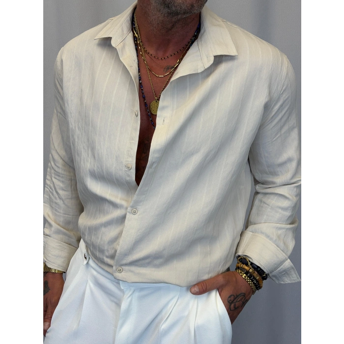 Pamuk Çizgi Desenli Gömlek Beyaz