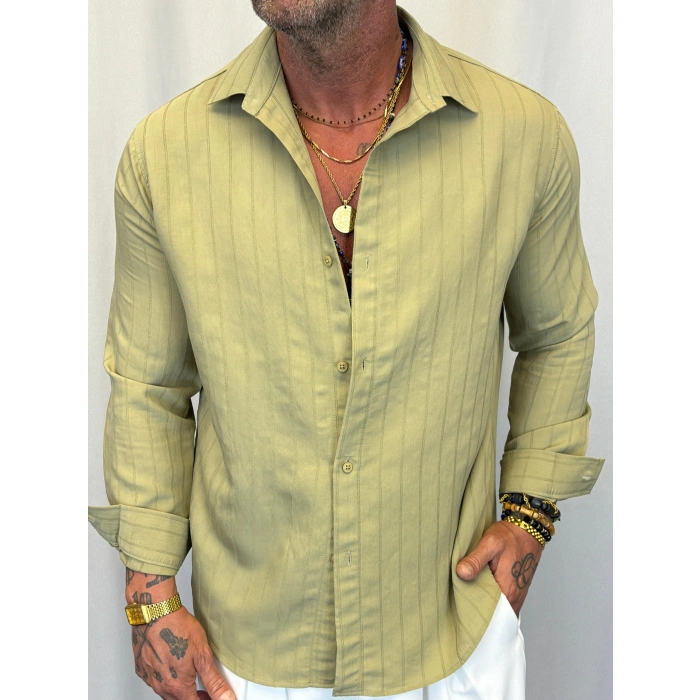 Pamuk Çizgi Desenli Gömlek Yeşil