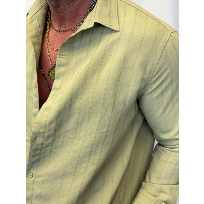 Pamuk Çizgi Desenli Gömlek Yeşil