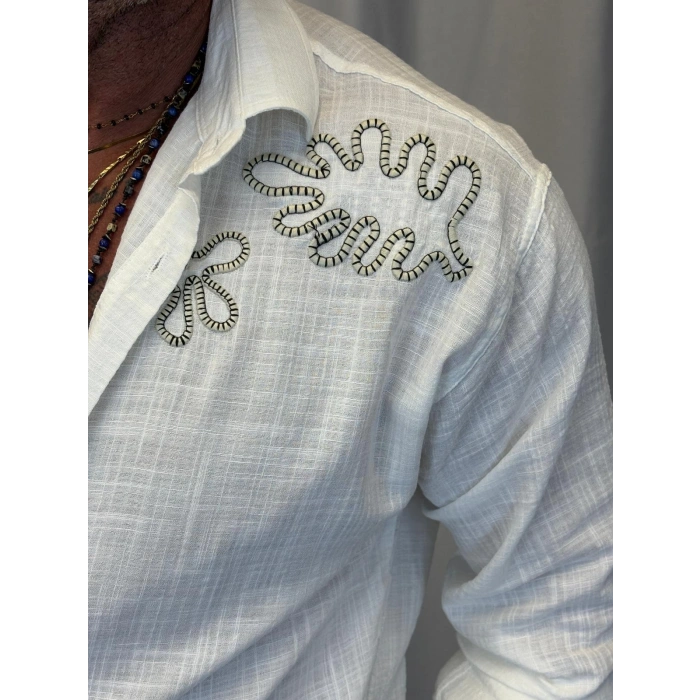 Pamuk Nakışlı Gömlek Beyaz