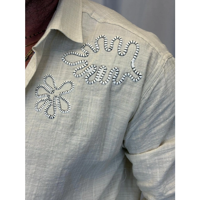 Pamuk Nakışlı Gömlek Krem