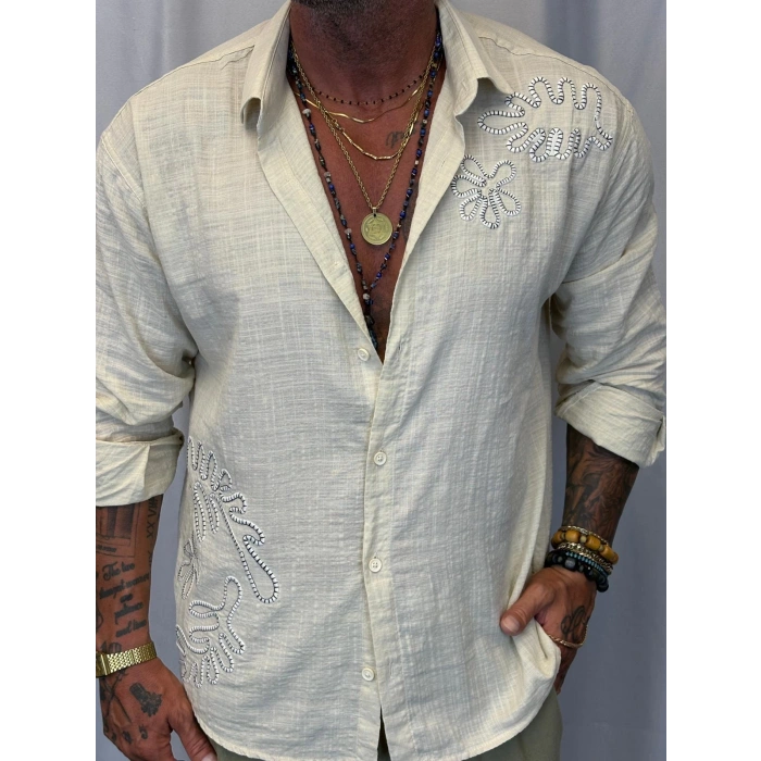 Pamuk Nakışlı Gömlek Krem