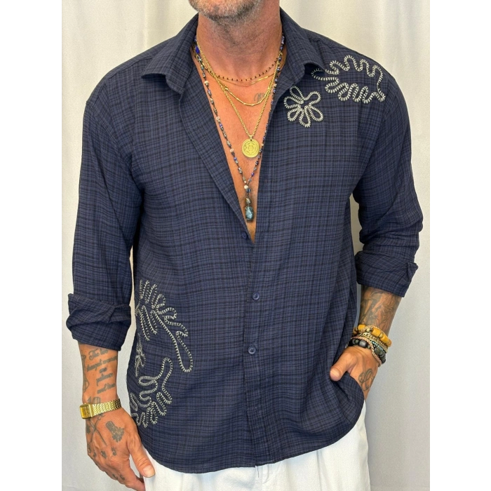 Pamuk Nakışlı Gömlek Lacivert