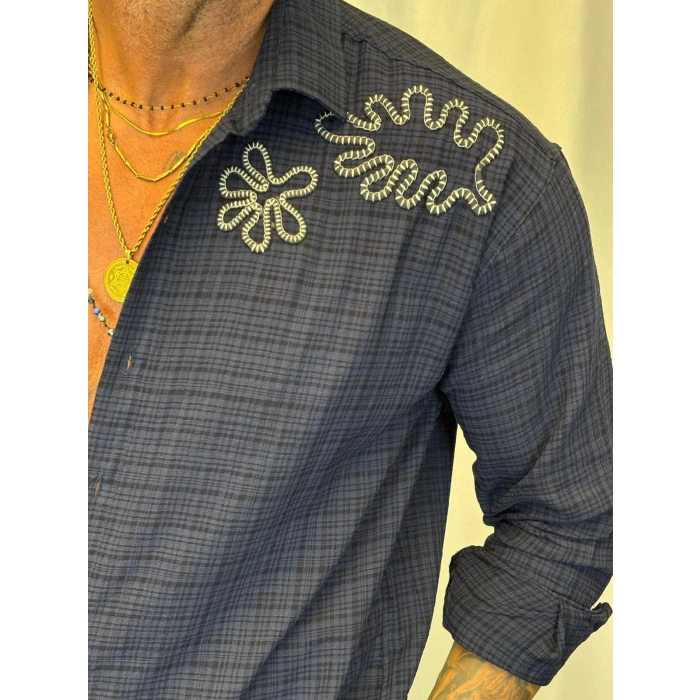 Pamuk Nakışlı Gömlek Lacivert