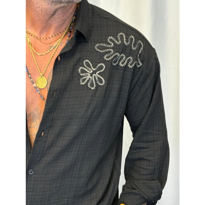 Pamuk Nakışlı Gömlek Siyah