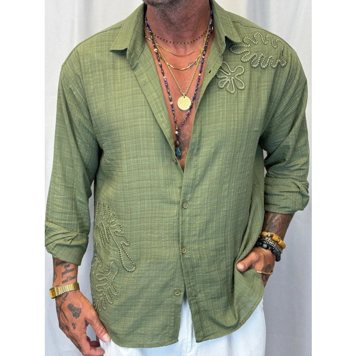 Pamuk Nakışlı Gömlek Yeşil