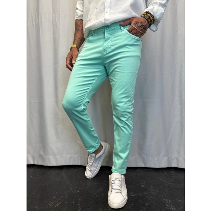 Pamuk Saten Likralı Pantolon Mint Yeşili