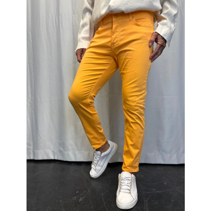 Pamuk Saten Likralı Pantolon Turuncu