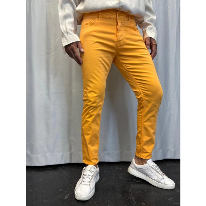 Pamuk Saten Likralı Pantolon Turuncu