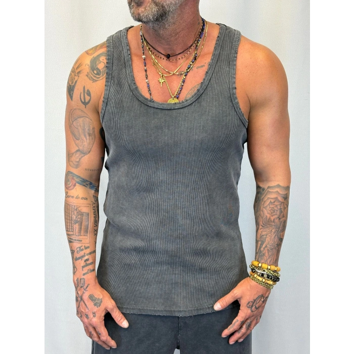 Pamuk Yıkamalı Lazer Kesim Atlet Antrasit