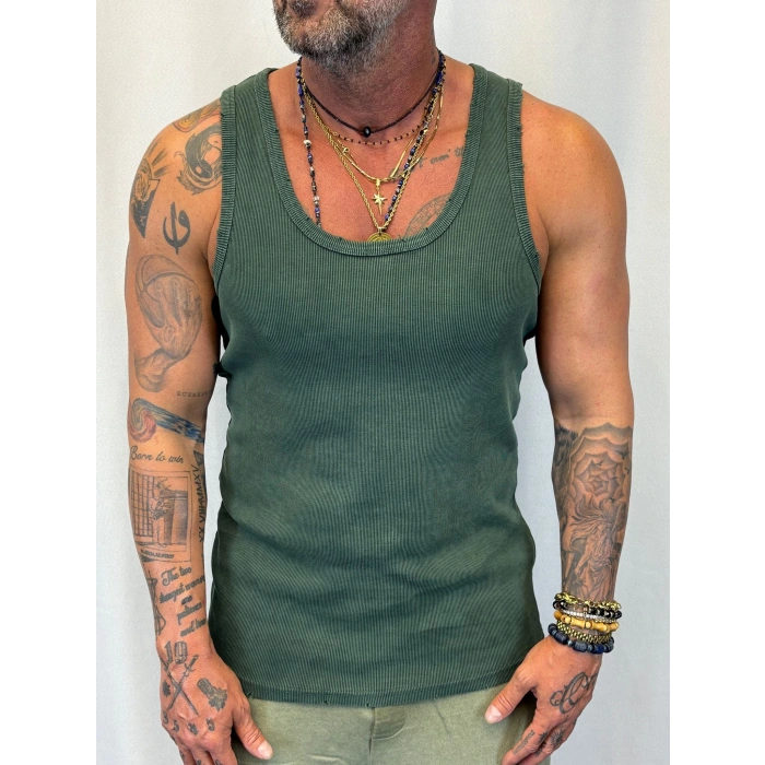 Pamuk Yıkamalı Lazer Kesim Atlet Yeşil