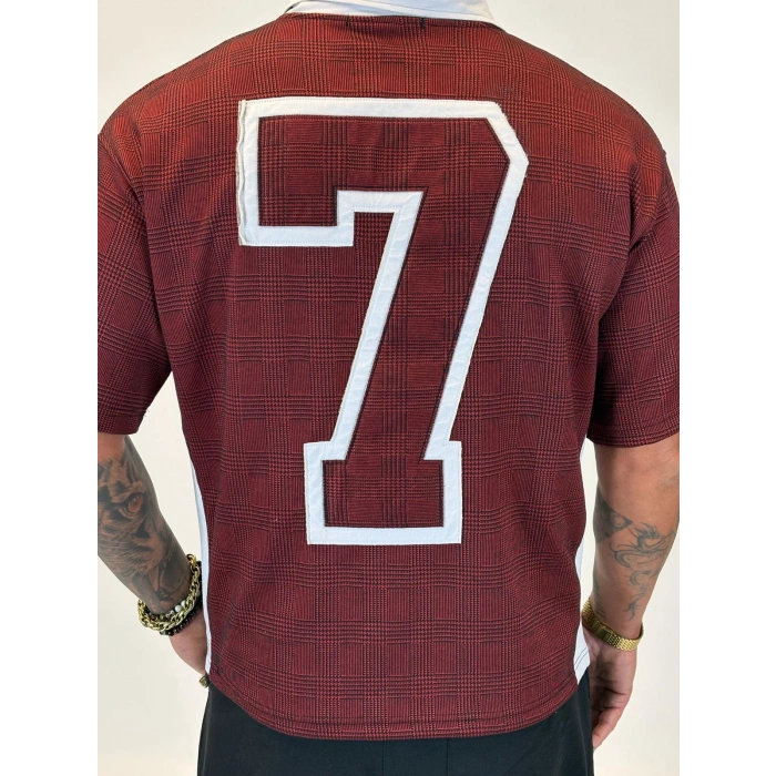 Plaid 7 V Yaka T-shirt Kiremit Desenli