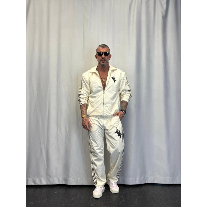 Powder Deri Nakış Detaylı Takım Beyaz