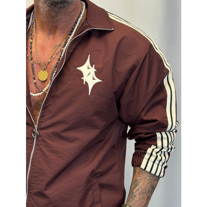 Powder Deri Nakış Detaylı Takım Kahverengi