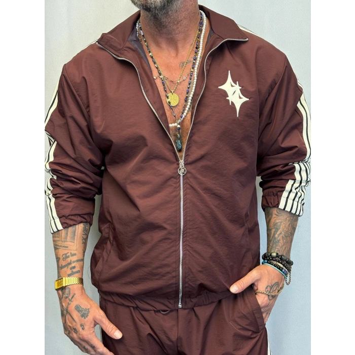 Powder Deri Nakış Detaylı Takım Kahverengi