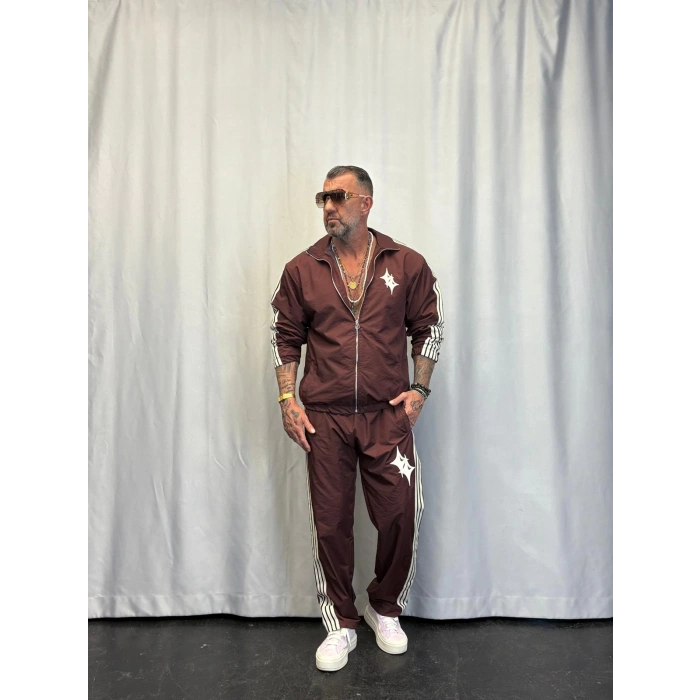 Powder Deri Nakış Detaylı Takım Kahverengi