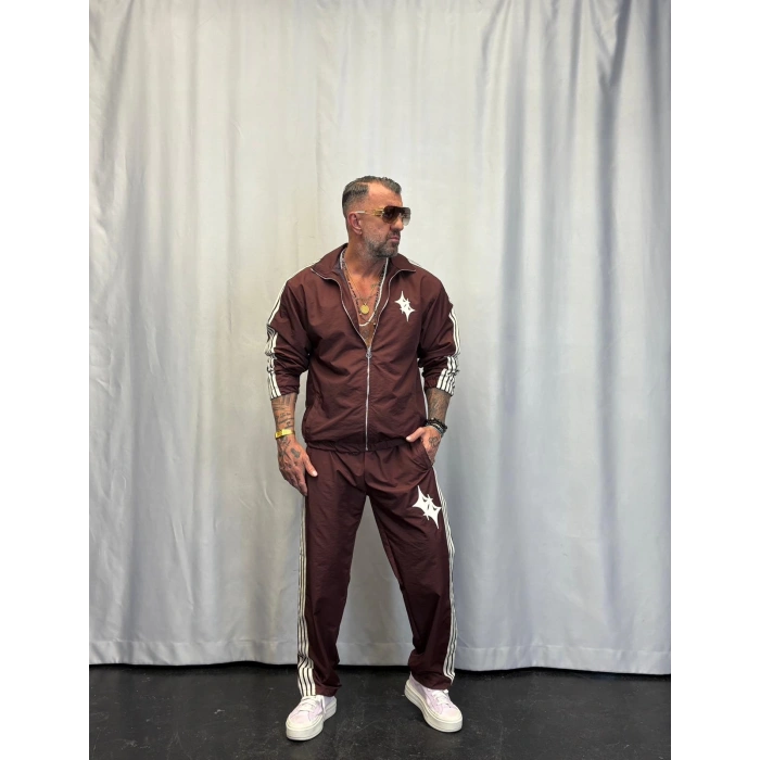 Powder Deri Nakış Detaylı Takım Kahverengi