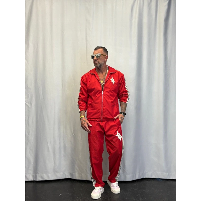 Powder Deri Nakış Detaylı Takım Kırmızı