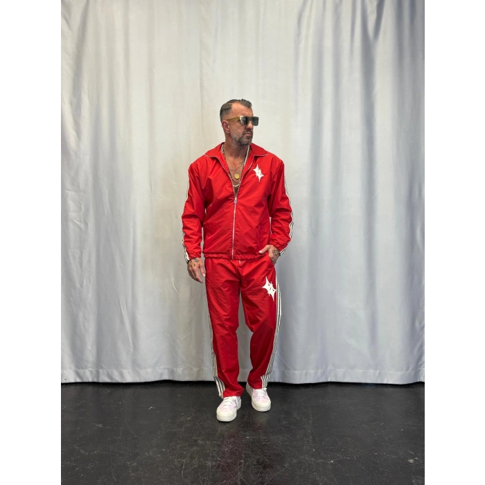 Powder Deri Nakış Detaylı Takım Kırmızı