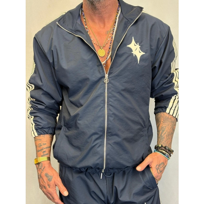 Powder Deri Nakış Detaylı Takım Lacivert