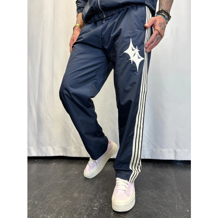 Powder Deri Nakış Detaylı Takım Lacivert