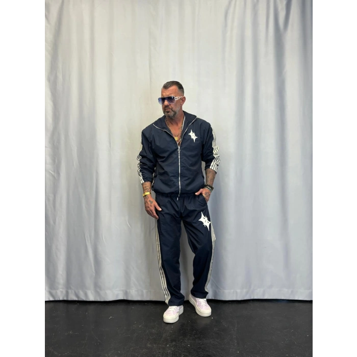 Powder Deri Nakış Detaylı Takım Lacivert