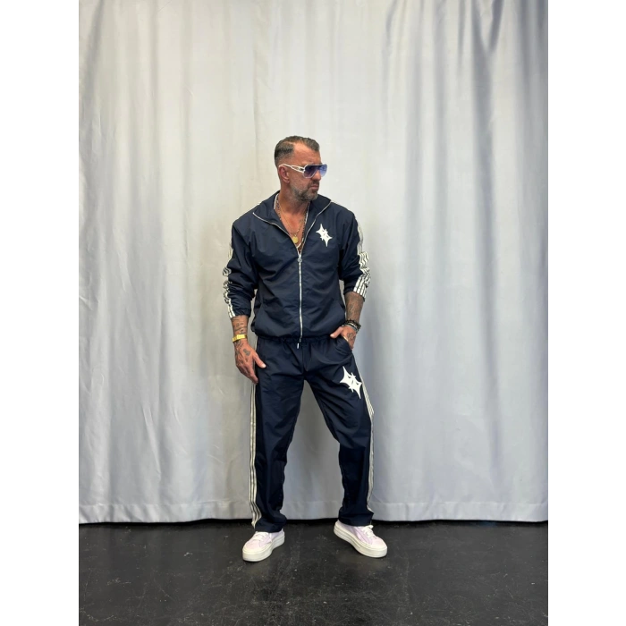 Powder Deri Nakış Detaylı Takım Lacivert