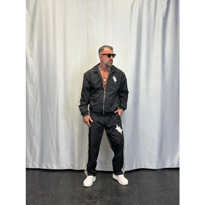 Powder Deri Nakış Detaylı Takım Siyah