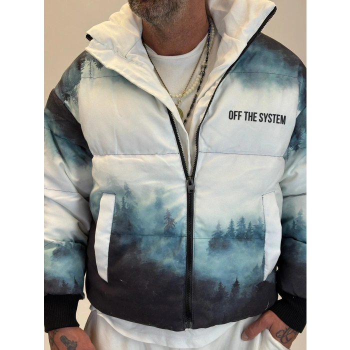 Puffer Mont Beyaz Desenli