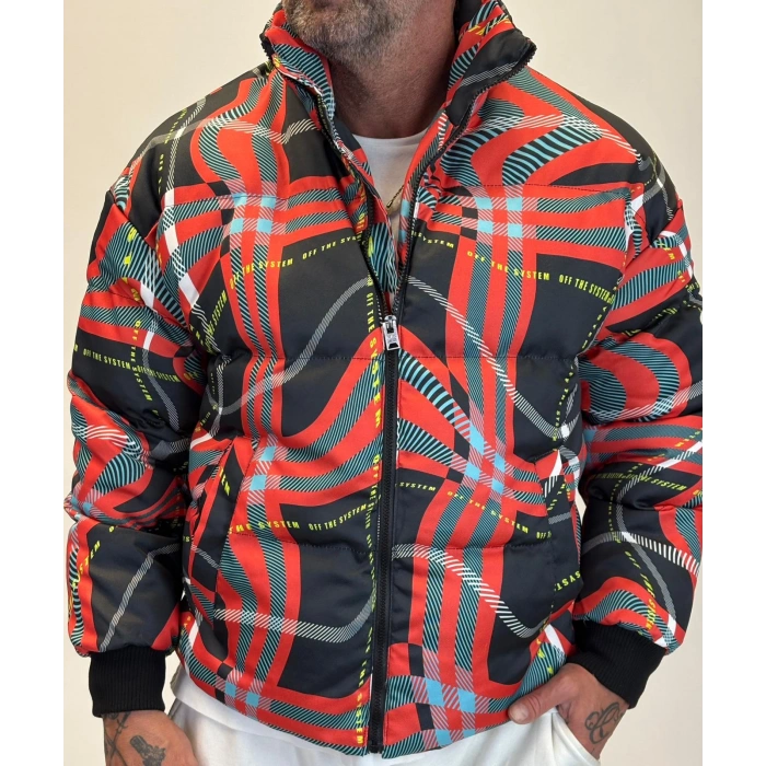 Puffer Mont Siyah Desenli