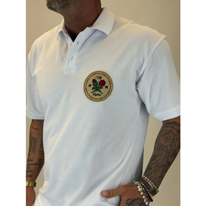 Rose Polo Yaka T-shirt Beyaz